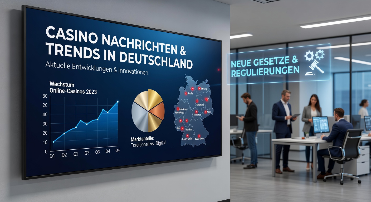 Moderne Spielbankhalle in Deutschland mit Roulette-Tischen und glücklichen Gästen, beleuchtet von eleganten Kronleuchtern