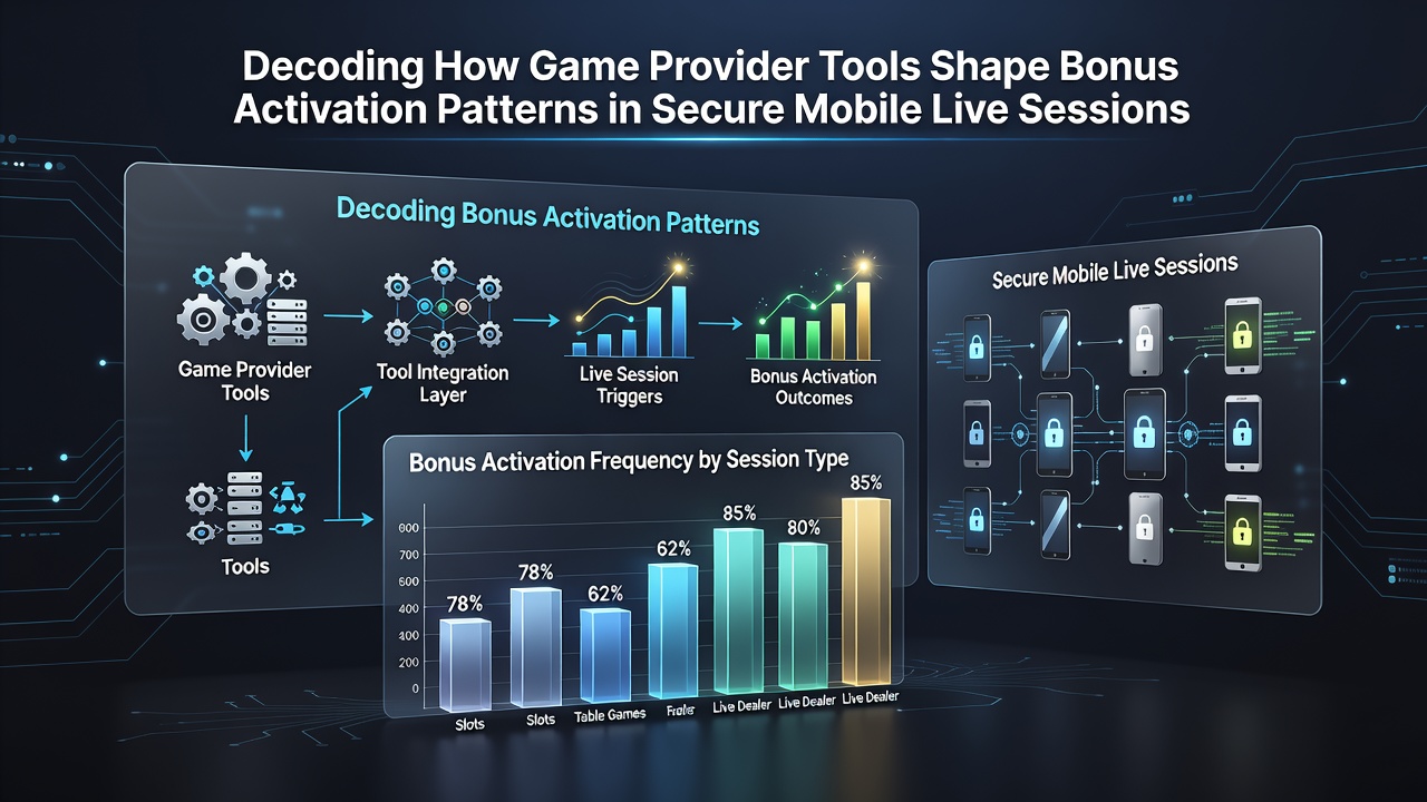 Darstellung sicherer mobiler Live-Session-Architektur mit integrierten Bonus-Tools