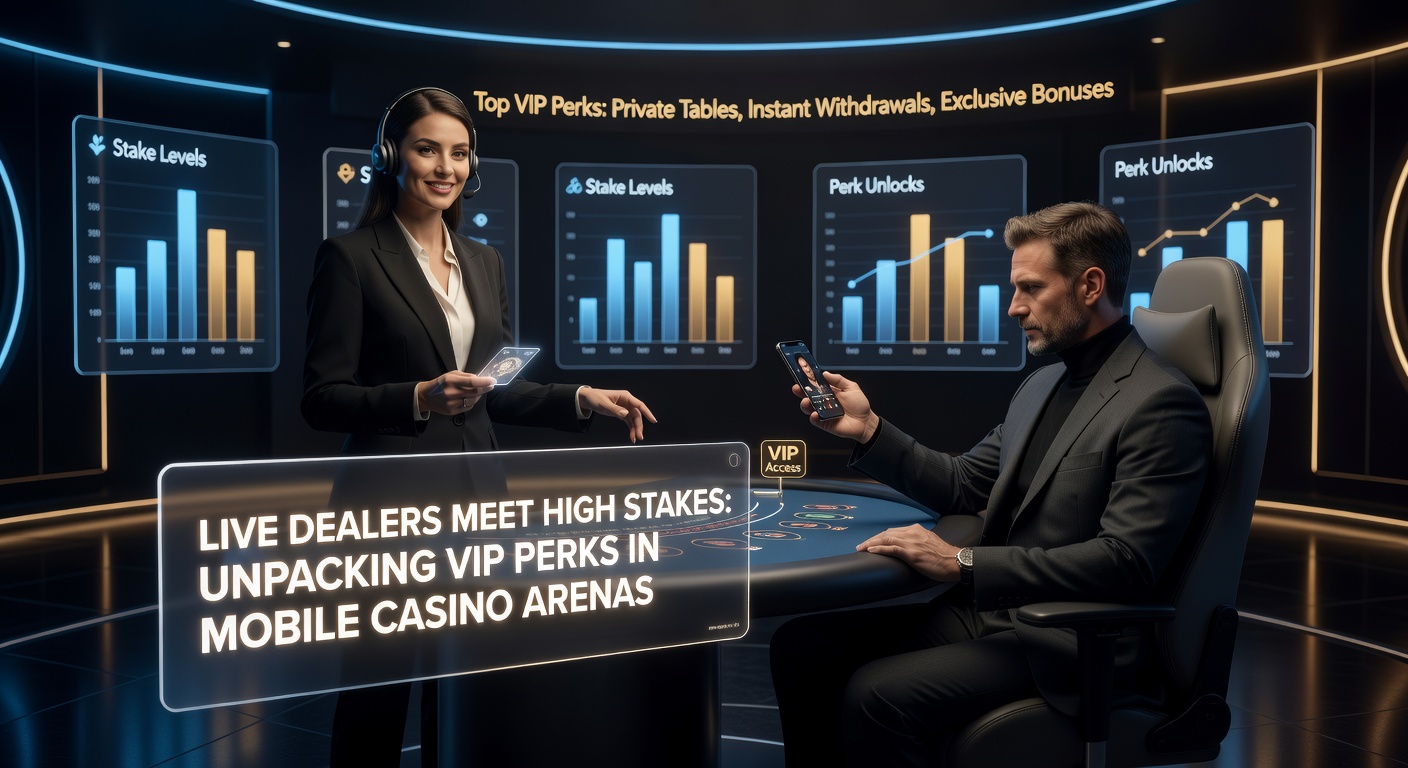 VIP-Bereich in einer Mobile-Casino-App mit exklusiven Live Dealer-Tischen, goldenen Chips und personalisierten Boni-Angeboten